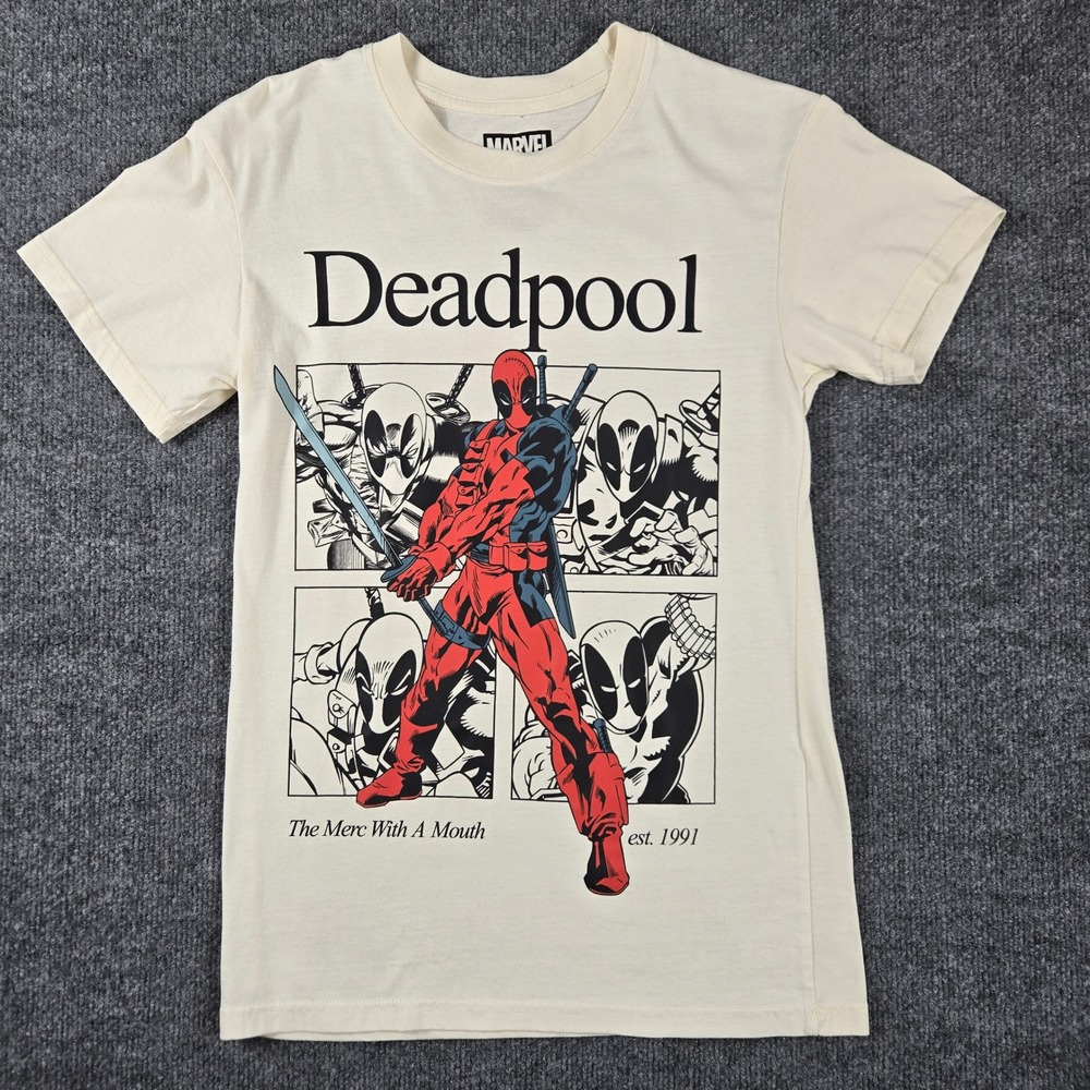 Marvel Deadpool Graphic T-Shirt Mens Small Cream